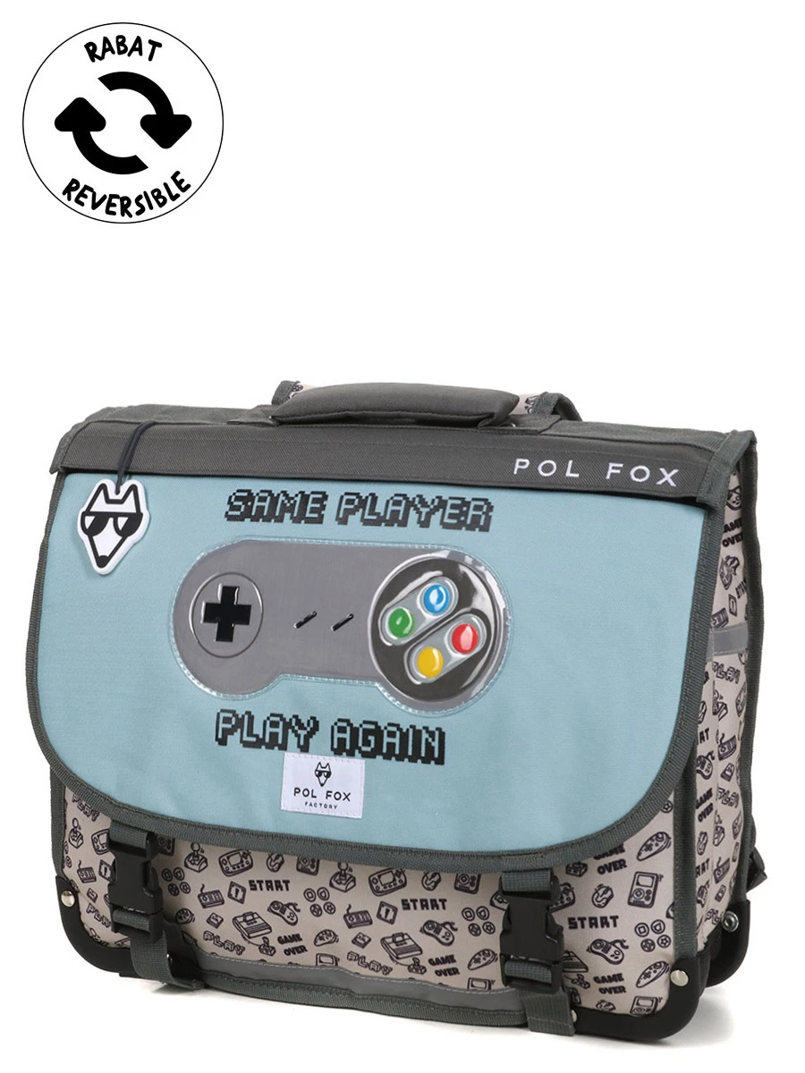 Cartable Réversible Pol Fox Gamer 41 cm - Idéal pour l'école | Design Polyvalent et Durable